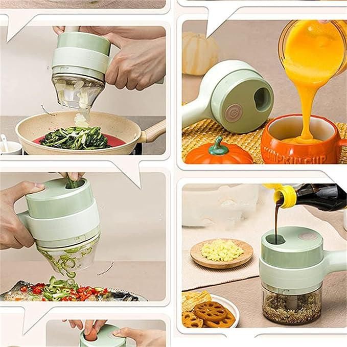 Premium 4-in-1 Electric Vegetable Cutter – Rechargeable Mini Chopper, Slicer & Peeler