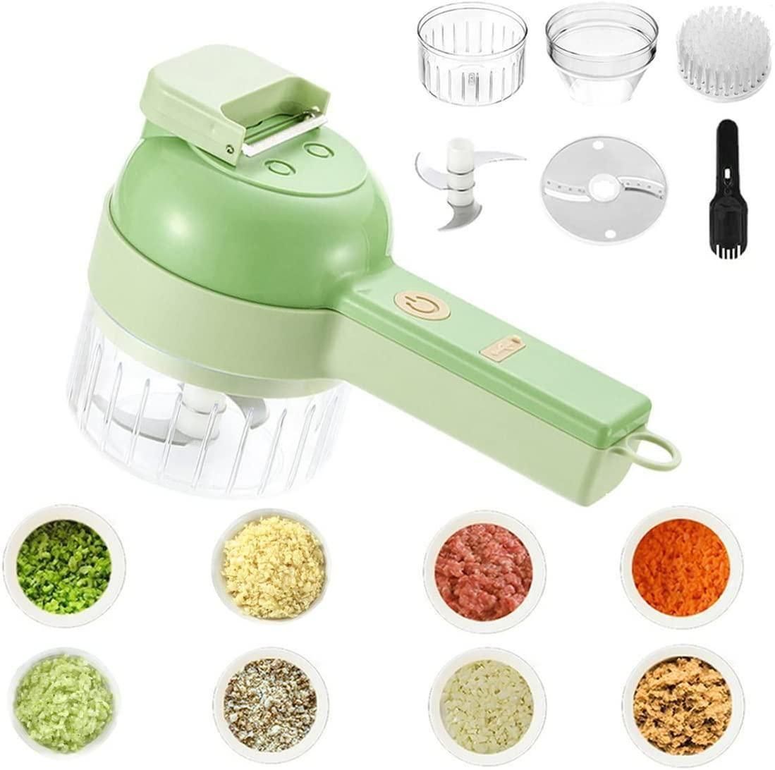 Premium 4-in-1 Electric Vegetable Cutter – Rechargeable Mini Chopper, Slicer & Peeler