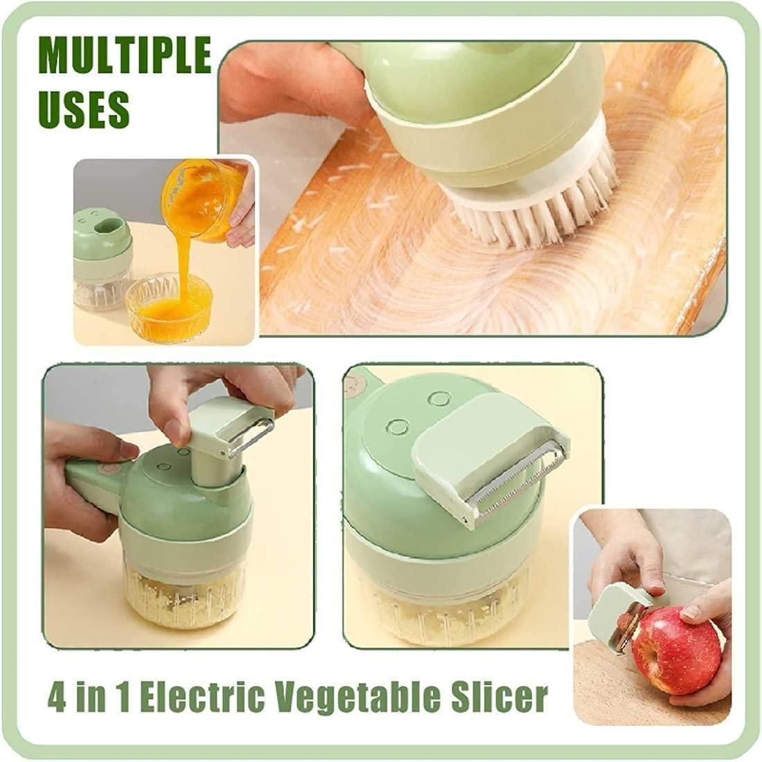 Premium 4-in-1 Electric Vegetable Cutter – Rechargeable Mini Chopper, Slicer & Peeler