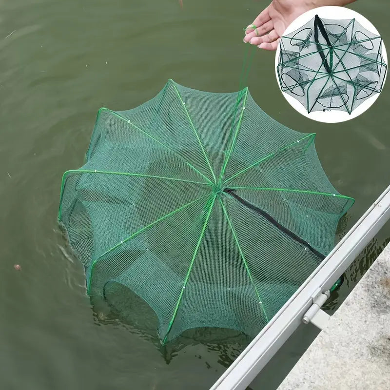 8 Holes Folded Polygonal Shrimp Lobster Fish Net Trap Cage