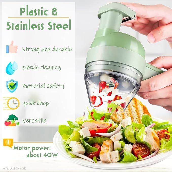 Premium 4-in-1 Electric Vegetable Cutter – Rechargeable Mini Chopper, Slicer & Peeler