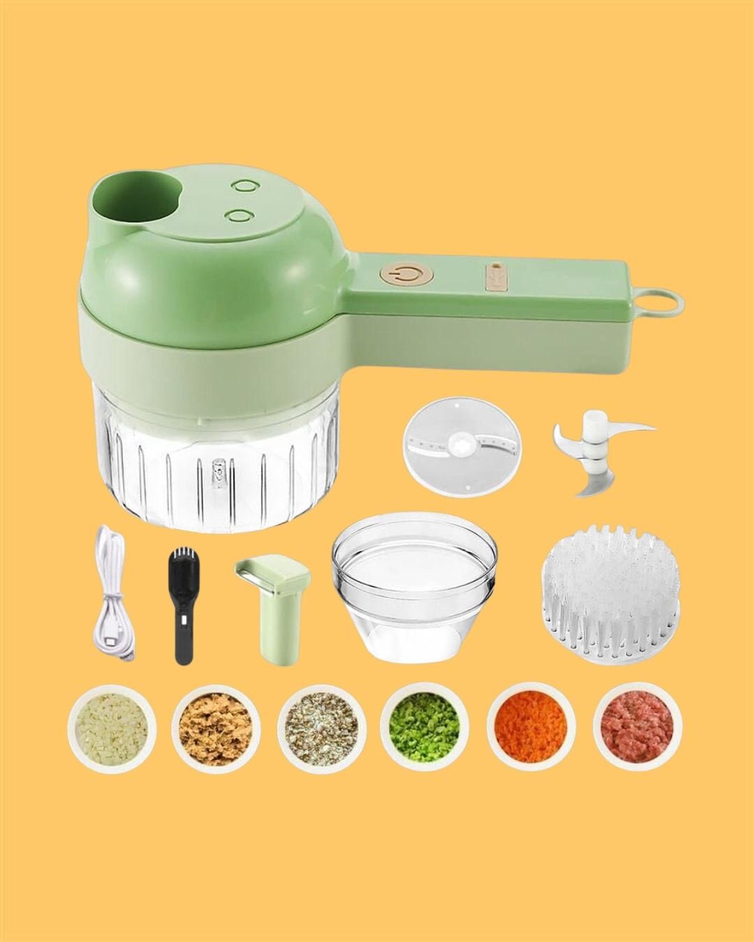Premium 4-in-1 Electric Vegetable Cutter – Rechargeable Mini Chopper, Slicer & Peeler