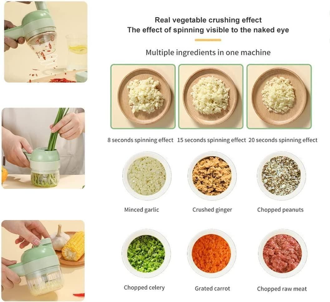 Premium 4-in-1 Electric Vegetable Cutter – Rechargeable Mini Chopper, Slicer & Peeler
