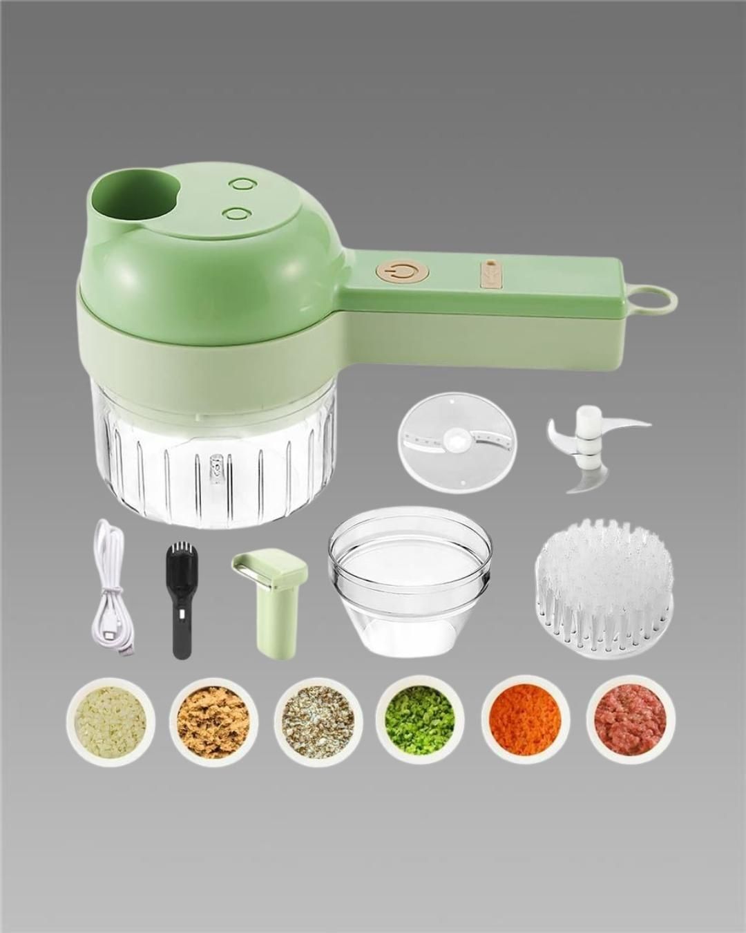 Premium 4-in-1 Electric Vegetable Cutter – Rechargeable Mini Chopper, Slicer & Peeler