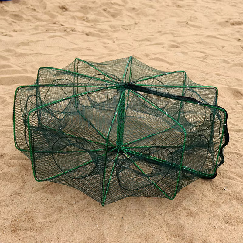 8 Holes Folded Polygonal Shrimp Lobster Fish Net Trap Cage