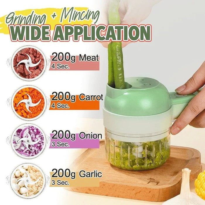 Premium 4-in-1 Electric Vegetable Cutter – Rechargeable Mini Chopper, Slicer & Peeler