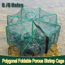 8 Holes Folded Polygonal Shrimp Lobster Fish Net Trap Cage